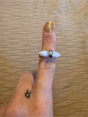Coach White Pointed Stone Ring with Silver Band